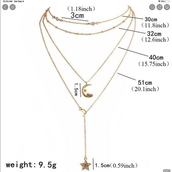 Gold Tone Crystal Multilayer Moon & Star Necklace - Picture 2 of 6